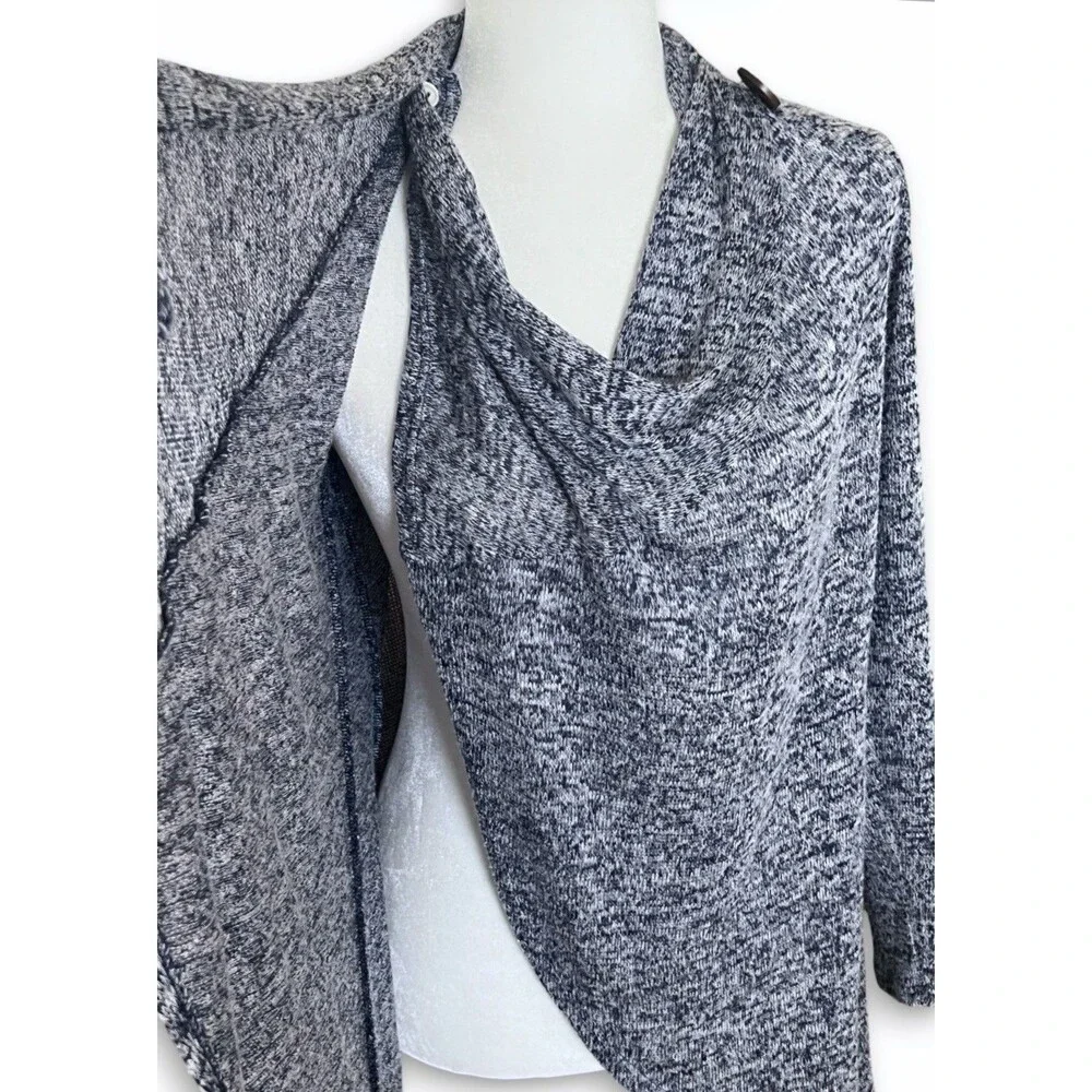 Bobeau Asymmetrical Wrap Sweater Heather Blue Lightweight Cardigan Sz Small USA